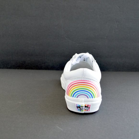 VANS OLD SKOOL FLOUR SHOP RAINBOW WHITE LEATHER SNEAKER SHOES NEW - Picture 5 of 14